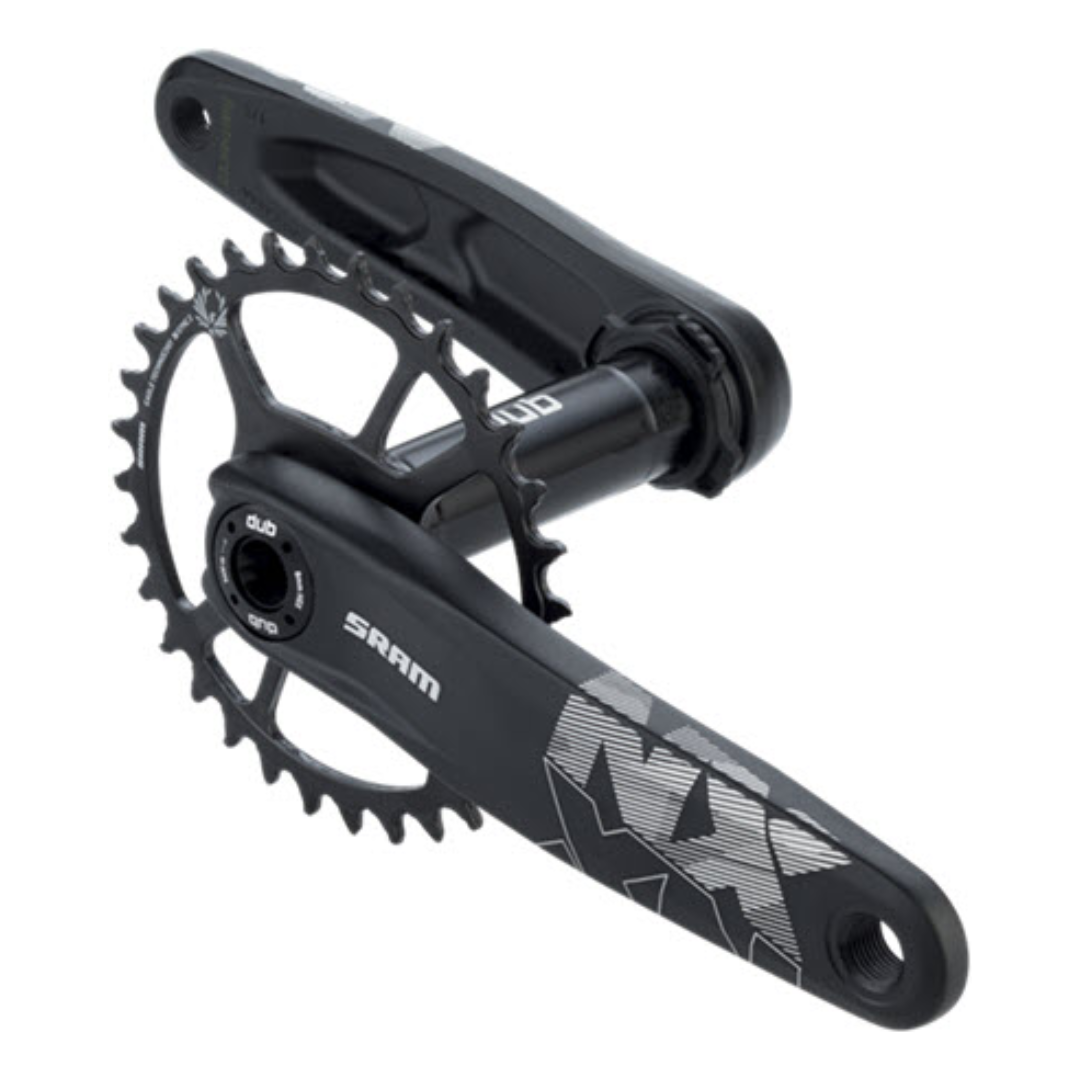 Grupo SRAM NX Eagle: Pedalier DUB Boost de 175 mm y 32 dientes, Cambio trasero, Cassette de 11-50 con 12 velocidades, Palanca de cambios Trigger y Cadena.