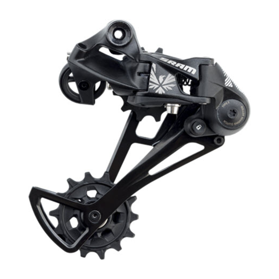 Grupo SRAM NX Eagle: Pedalier DUB Boost de 175 mm y 32 dientes, Cambio trasero, Cassette de 11-50 con 12 velocidades, Palanca de cambios Trigger y Cadena.