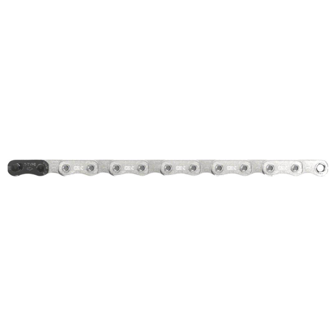Grupo de transmisión SRAM GX T-Type Eagle: Bielas de 170 mm, plato de 32 dientes, controlador AXS POD, cassette de 10-52 dientes, desviador trasero y cadena.